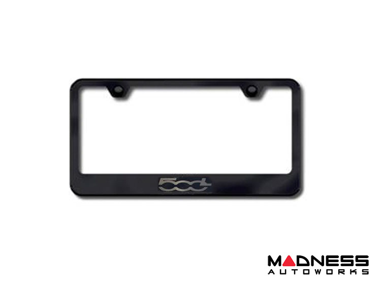 FIAT 500L License Plate Frame - Black Stainless Steel - 500L Logo - Standard